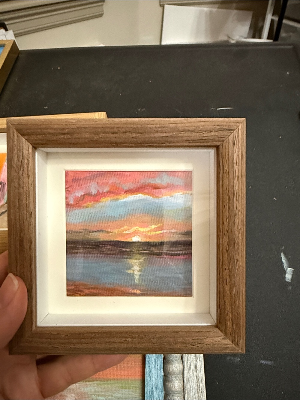 Sunset Mini Framed Art Print - Pink and Blue